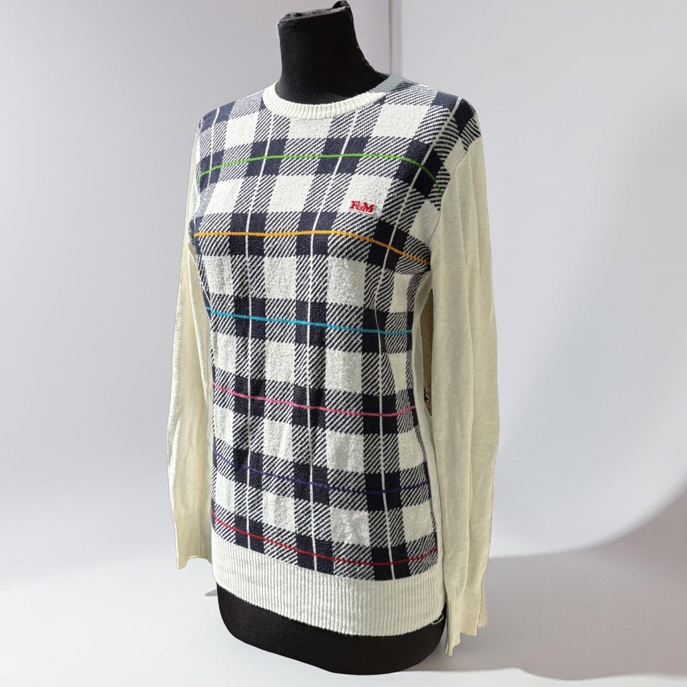 Vintage Franklin & Marshall Checkered Plaid Sweater Black White Medium‎